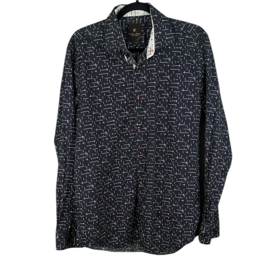 Klauss Boehler UK Stylish Men's Cotton Black White Patterned Button Down Shirt